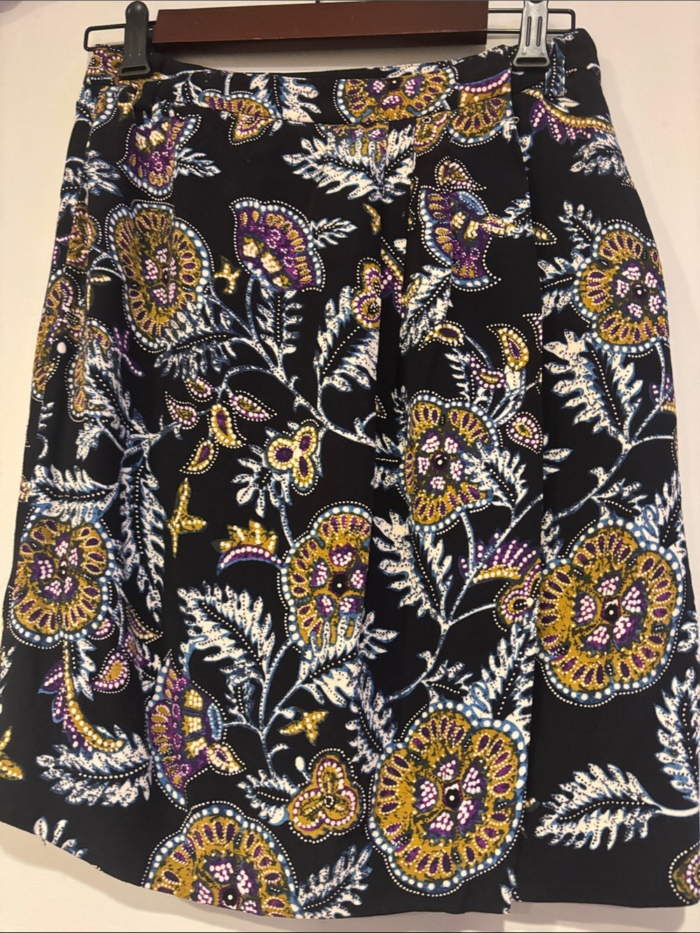 ba&sh Black Floral Circle Skirt with Gold and Purple Accents